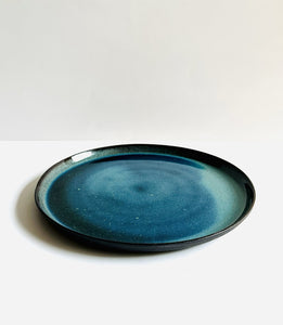 turquoise, effets, assiette, terre noire, gres noir, contemporain, bleu, océan