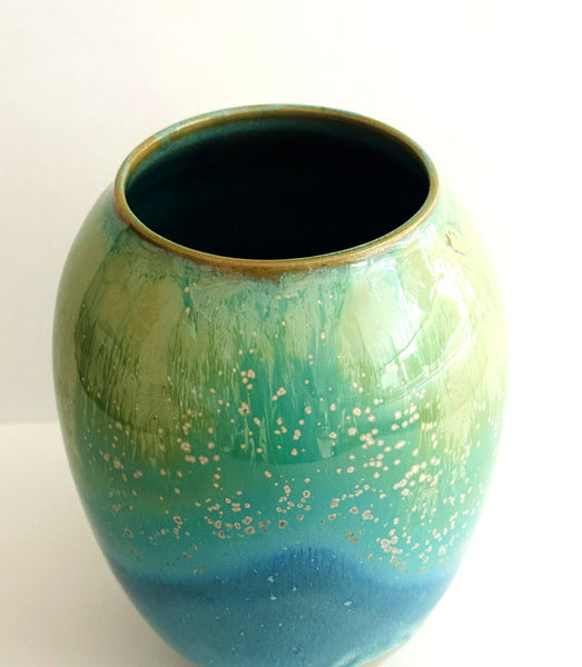 vase émail à effets turquoise bleu