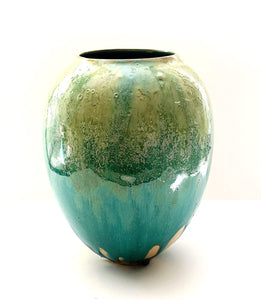 vase bleu turquoise effets coulures texture