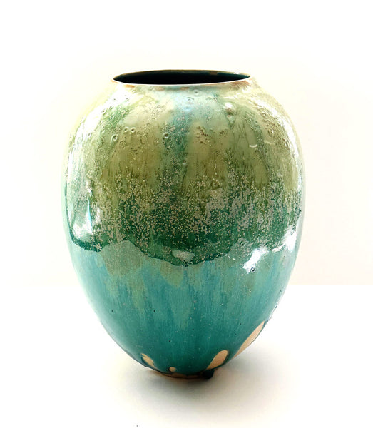 vase bleu turquoise effets coulures texture