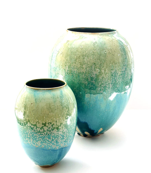 vase bleu turquoise effets coulures texture