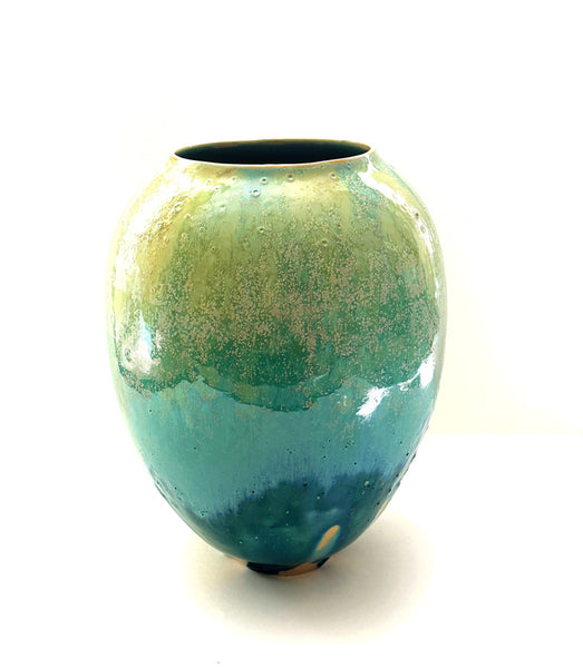 vase bleu turquoise effets coulures texture