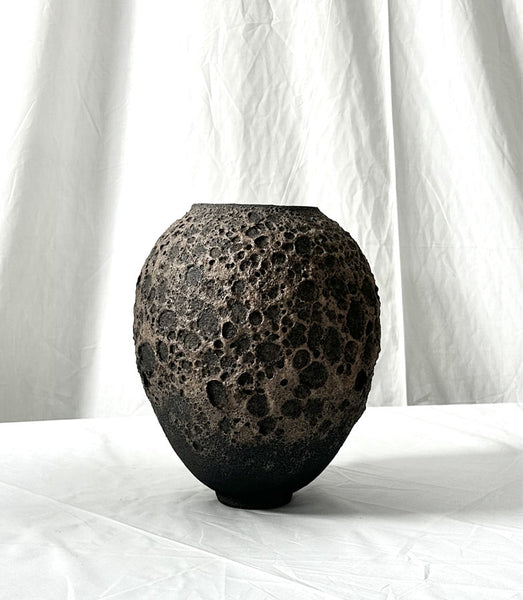 magma, vase, grès noir, décoration, effets, texture