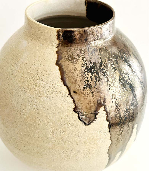 vase moon jar or doré effets coulures