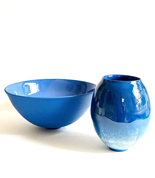 plat, grand bol, porcelaine, bleu, matte, soyeux, handmade, fait main, décoration, design, contemporain