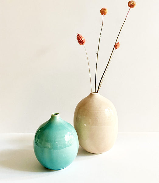 vase boule céladon porcelaine céramique soliflore rose poudré