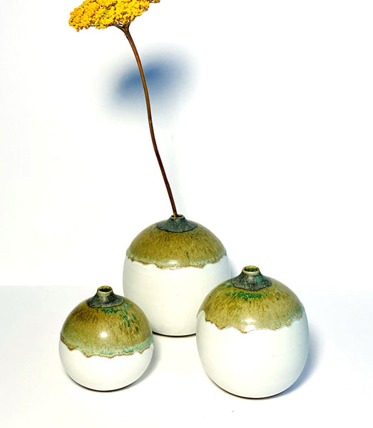 vase boule, vert mousse, coulures, effets, pièce unique