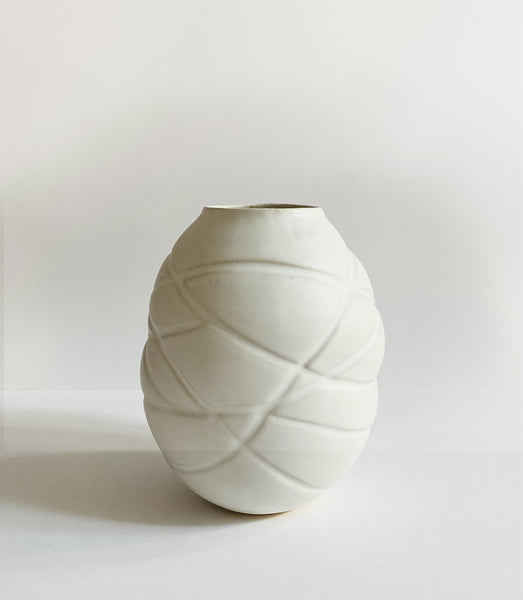 vase, blanc grès, texturé, gravures, Christo